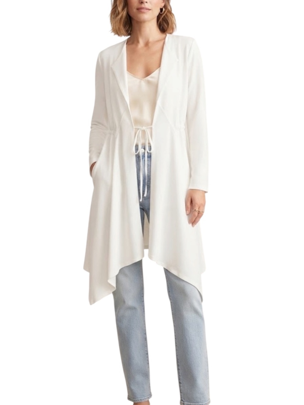 White Artsy Boho Asymmetrical Waterfall Cardigan Duster